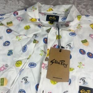 NWT Stan Ray Men's Medium Tour Shirt White Fruits AOP Rayon Short Sleeve Button